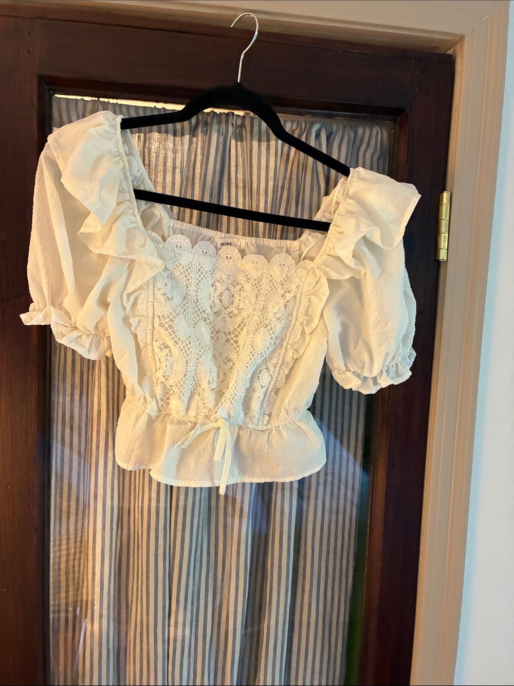 mine Cream Lace-Front Peasant Crop Top